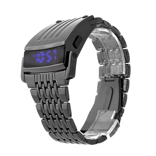 Warmhm Herren LED Armbanduhr mit Schwarzem Gehäuse Digitales Display Blau Langlebiges und Legierungsband Modisches Design Wasserabweisend von Warmhm