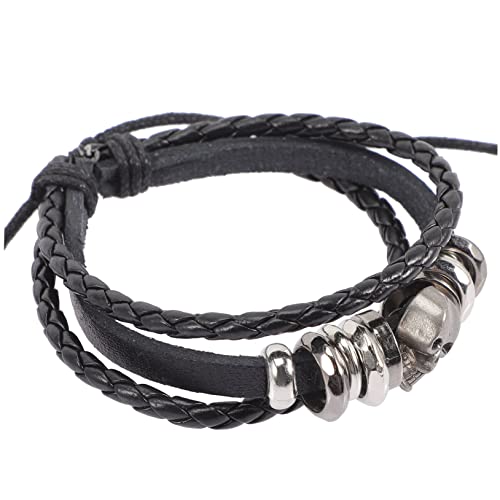 Warmhm Herren Lederarmband Punk Stil mit Schädel Anhänger Geflochtenes Armband aus Langlebigem und Legierung Verstellbares Unisex Schmuckstück für Alltag Party und Hip Hop Looks von Warmhm