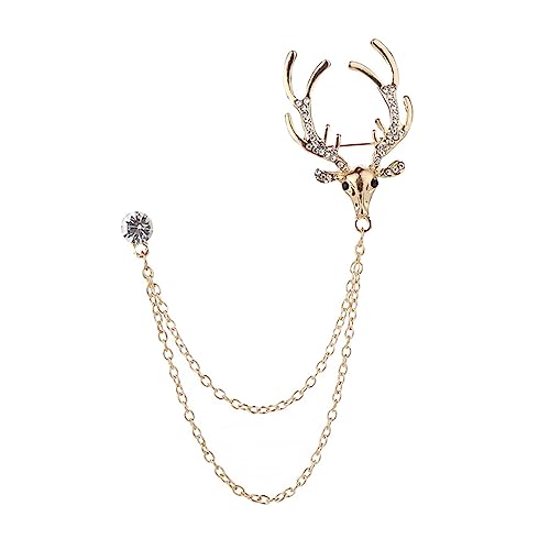 Warmhm Herrenbrosche mit Hängender Kette Eleganter Elch Design Anstecknadel Funkelnder Strass Passend für Business Anzug und Outfits Modisches Accessoire für Männer von Warmhm