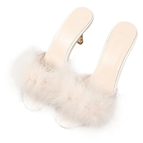 Warmhm High Heel Slippers Damen Sommerschuhe Weiß Beige Elegant Einzeln Tragen Modisch Gepolsterte Sohle Atmungsaktiv Feminine Schuhe von Warmhm
