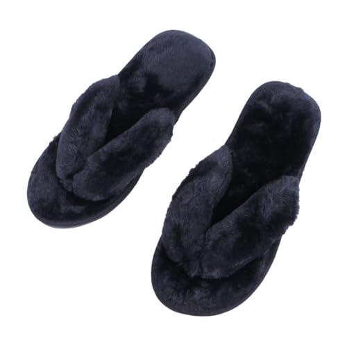 Warmhm Home Baumwoll Hausschuhe Damen Anti rutsch Plüsch Flip flops Winter Pantoffeln Gepolstert Schwarz Komfortabel Atmungsaktiv Gemütlich Fußbekleidung von Warmhm