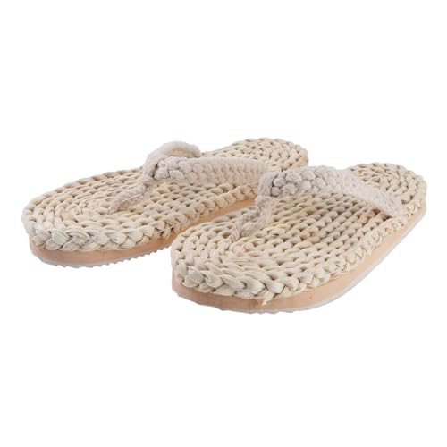 Warmhm Japanische Retro Woven Slippers Damen Herren Modische Rutschfeste Hausschuhe für Drinnen und Draußen Atmungsaktive Leichte Sommerschuhe Stilvolle Freizeitpantoffeln Weiß von Warmhm