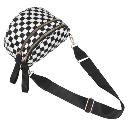Warmhm Karierte Damen Crossbody Bauchtasche mit Großer Kapazität Leichte Robuste Shell-Form Umhängetasche für Alltag Reisen Shopping Modisches Schwarz-weißes Schultertaschen-Design von Warmhm