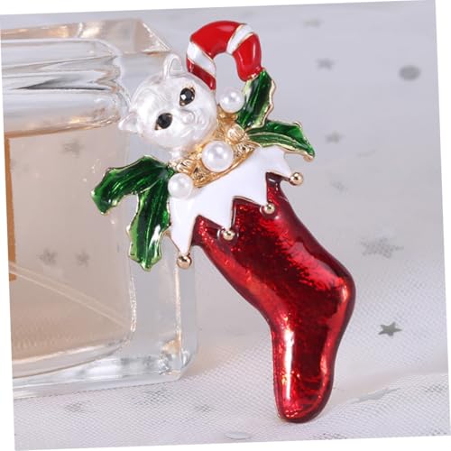 Warmhm Katzenbrosche Weihnachtsstrumpf Design Legierung mit Öltropfen Kreativer Anstecker für Kleidung Taschen Jacken Leichte Festliche Accessoire für Damen und Katzenmamas von Warmhm