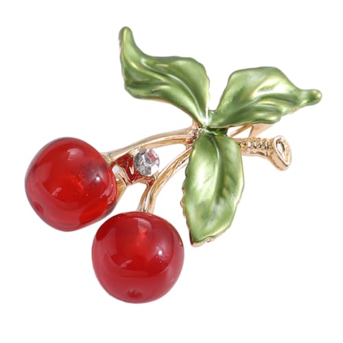 Warmhm Kirschfrucht Brosche aus Robustem Legierungs emaillie mit Funkelnden Strasssteinen Verspieltes Design für Damen Modisches Accessoire für Blusen und Pullover von Warmhm