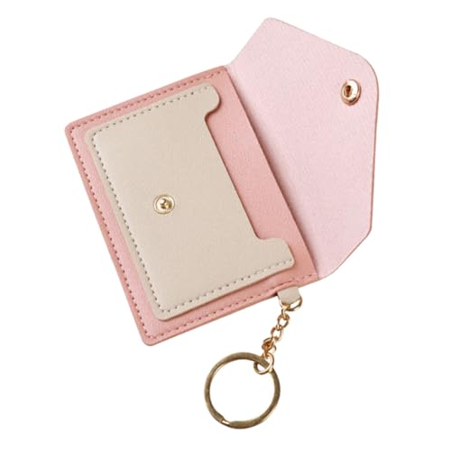 Warmhm Kleine Kartenetui mit Münzfach und Schlüsselanhänger Damen Candy Color Portemonnaie Schlanker Kreditkartenhalter mit Druckknopf Sicherer Münzbörse Schlüsselring Rosa von Warmhm