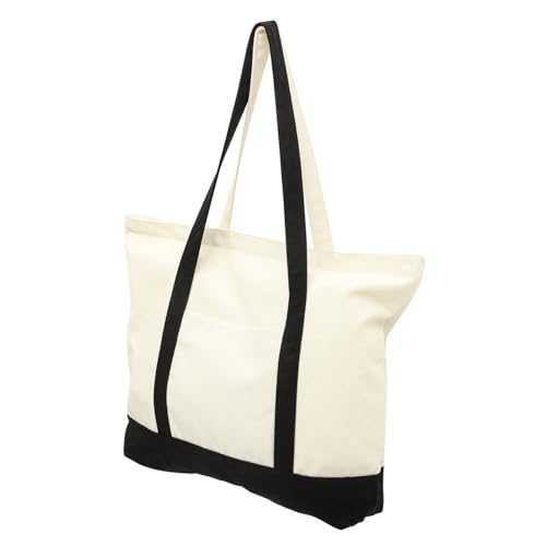 Warmhm Kleine Schwarze Baumwoll leinen Canvas Schultertasche mit Reißverschluss und Seitlicher Innentasche Robuste Wiederverwendbare Einkaufstasche für Alltag Schule Freizeit und Reisen von Warmhm