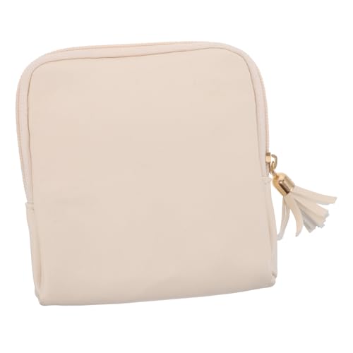 Warmhm Kompakte Schmucktasche aus PU Tragbarer Reise Juwelenorganizer mit Reißverschluss Multifunktionale Mini Aufbewahrungstasche für Frauen und Mädchen Beige für Reisen und Alltag von Warmhm