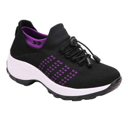 Warmhm Leichte Atmungsaktive Damen Sportschuhe Frühling Sommer Sneaker Freizeit Schuhe mit Elastischem Material Angenehm für Langes Tragen und Reisen Schwarz von Warmhm