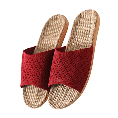 Warmhm Leichte Atmungsaktive Leinenschuhe Strapazierfähige Einfache Hausschuhe für Frühling und Sommer Flexible Schweißabsorbierende Indoor Slipper in Rot von Warmhm