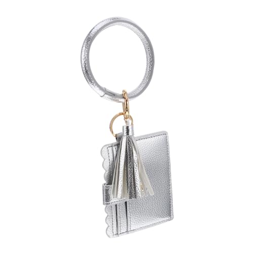 Warmhm Leopard Pu Clutch Geldbörse mit Tassel und Elegantem Handgelenk Armband Damen Kartenhalter und Schlüsselanhänger Modische Handtasche Silber von Warmhm