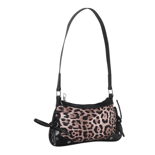 Warmhm Leopardenmuster Schultertasche Damen mit Schleife Schwarze Crescent Handtasche aus Strapazierfähigem Material Vielseitige Unterarmtasche für Alltag Shopping und Büro von Warmhm