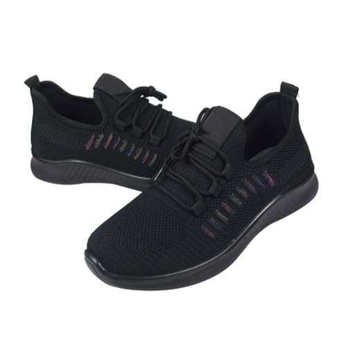 Warmhm Mesh Sneakers Damen Atmungsaktiv mit Flexiblem Laufsohle Komfortable Freizeit Sportschuhe für Alltag und Reisen Schwarz von Warmhm