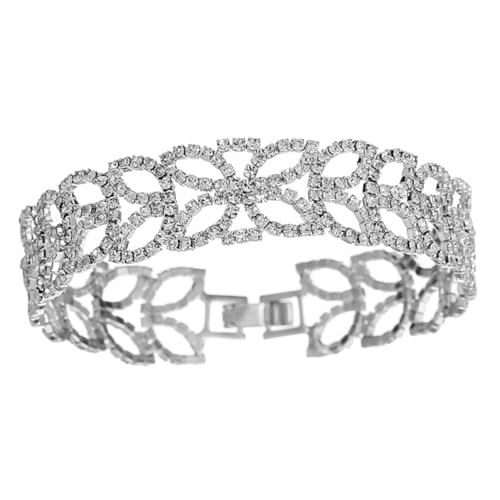 Warmhm Modisches Damenarmband mit Hohlem Blattdesign und Funkelnden Strasssteinen Langlebiges Leichtes Metallarmband für Hochzeit Verlobung und Alltagsschmuck von Warmhm