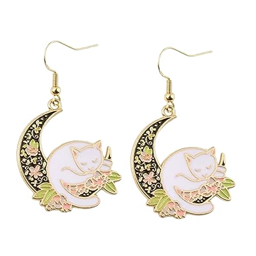 Warmhm Mond und Katze Ohrringe Damen Schmuck Ohrstecker Modisch Langlebig für Alltag und Party Stilvolle Tropfenform Eleganter Look Teen Mädchen Frauen von Warmhm