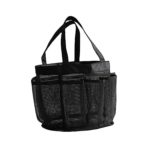 Warmhm Multi Pocket Mesh Strandtasche für Reisen Wasserdichte Badetasche mit Fächern für Handtücher Kosmetik und Schwarz von Warmhm