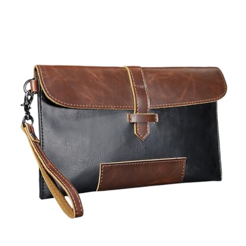 Warmhm Multifunktionale Herren PU Polyester Baumwoll Clutch Tasche Vintage Design Große Kapazität mit Reißverschluss Vielseitige Handtasche und Geldbörse in Schwarz mit Braun für Alltag von Warmhm