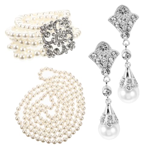 Warmhm Perlen Schmuck Set Damen Teilig Ohrhänger Halskette Armband Hochzeit Verstellbar Elegant von Warmhm