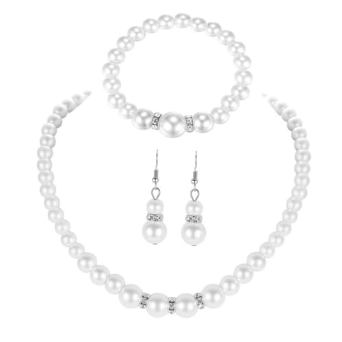 Warmhm Perlen Schmuckset Damen Hochzeit Brautschmuck mit Halskette Ohrringen Armband Modisch Leicht und Hautfreundlich für Braut und Brautjungfern Klassisch Elegant Cremeweiß von Warmhm
