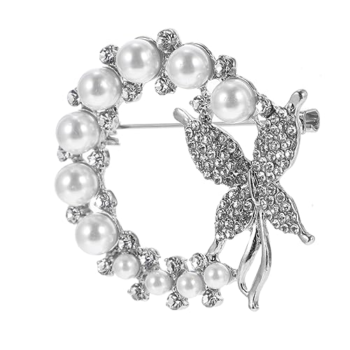Warmhm Perlenbrosche Schmetterling mit Strass Silberne Legierung Eleganter Modeschmuck Vielseitiger Ansteckschmuck für Kleidung Taschen Schals für Party und Alltag von Warmhm