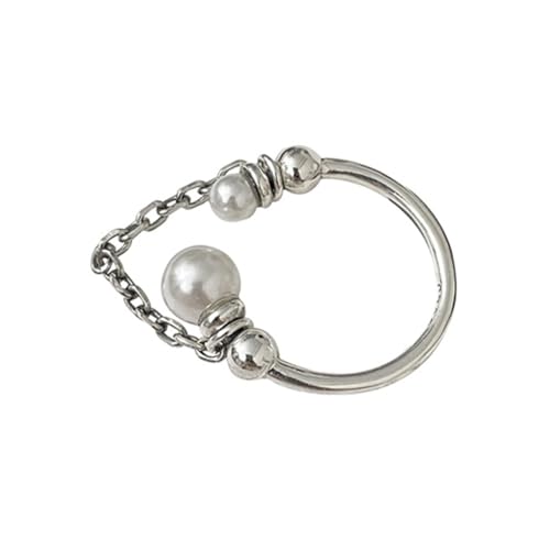 Warmhm Perlenkette Offener Ring für Frauen Verstellbarer Silberner Ring mit Delikater Textur als Valentinstagsgeschenk oder Jubiläumsgeschenk Leicht und Komfortabel von Warmhm