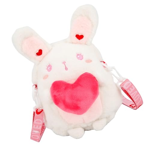Warmhm Plüsch Hasen Umhängetasche Mädchen Herz Design Kuscheltier Schultertasche Crossbody Bag Weiß Flauschig Geräumig für Handy Kosmetik Schlüssel Vielseitig Tragbar als Schulter von Warmhm