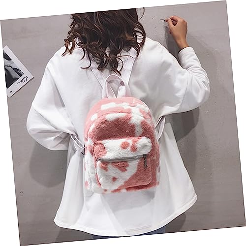 Warmhm Plüsch Mini Rucksack Damen Kuscheliger Kleiner Modischer Rucksack mit Reißverschluss Vielseitig als Schultertasche Freizeit und Reisetasche Geeignet Stylischer Cow Print in Rosa von Warmhm