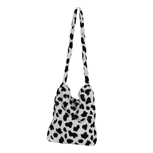 Warmhm Plüsch Umhängetasche mit Kuhmuster Geräumige Tote Bag für Alltag Schule und Freizeit Leicht Vielseitig Einsetzbar für Party Shopping und Dates von Warmhm