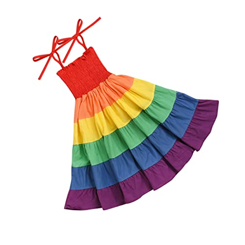 Warmhm Prinzessin Ärmelloses Kleid Prinzessin Sommerkleid Ärmelloser, Gestreifter Tüllrock Ärmellose Röcke Hawaiianisches Partykleid Regenbogen Rotes Tüllkleid Bankett Langer Rock Mädchen von Warmhm