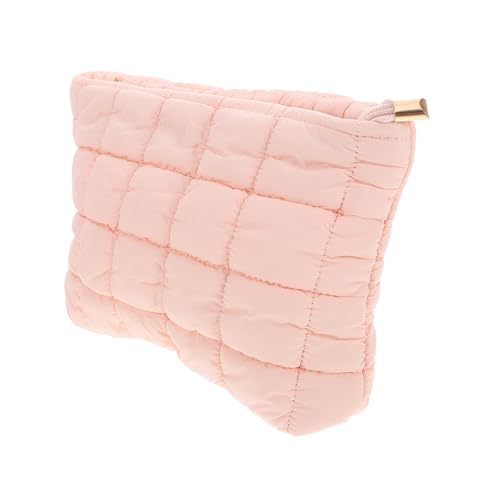 Warmhm Quilted Makeup Bag Kleine Kosmetiktasche Damen Tragbare Reisetasche Trendige Gepolsterte Clutch Für Winter Alltag Ästhetische Makeup Pouch Rosa von Warmhm