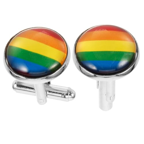 Warmhm Rainbow Manschettenknöpfe Herren Silberfarbene Hemdknopf Accessoires für Anzug und Hemd Stilvolle Schmuckstücke für Formelle und Anlässe von Warmhm