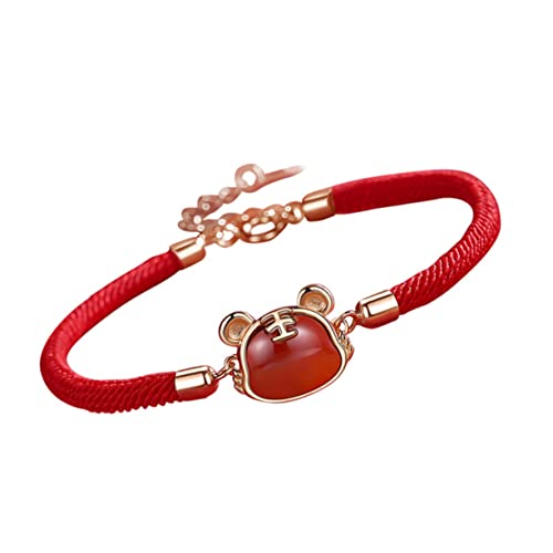 Warmhm Reines Silber Armband Rotes Kordelarmband mit Tigeranhänger Schutz Schmuck für Neujahr Glückssymbol für Familie Freunde von Warmhm