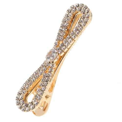 Warmhm Rhinestone Haarklammer mit Schleifen Design Goldfarbene Duckbill Haarspange Funkelnde Strass Steine Modisches Damen Haaraccessoire für Alltag und Festliche Anlässe von Warmhm