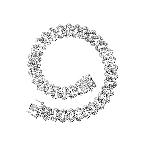 Warmhm Rhinestone Link Chain Armband für Herren und Damen Hip Hop Armband Silbernes Design Langlebig und für Partys und Besondere Anlässe von Warmhm