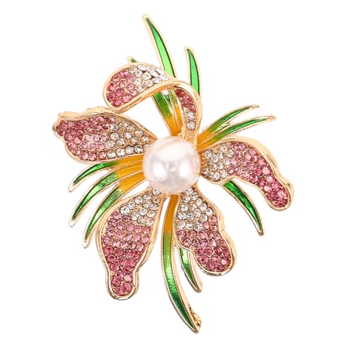 Warmhm Strass Orchidee Blumenbrosche Kunstperlen Anstecknadel Zinklegierung Glückssymbol für Kleider und Strickjacken von Warmhm