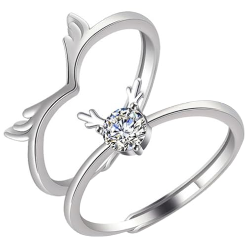 Warmhm Ringe mit Geweih Design Verstellbar Romantischer Verlobungsring für Schmuckstücke für Valentinstag Silberfarbene Damenringe von Warmhm