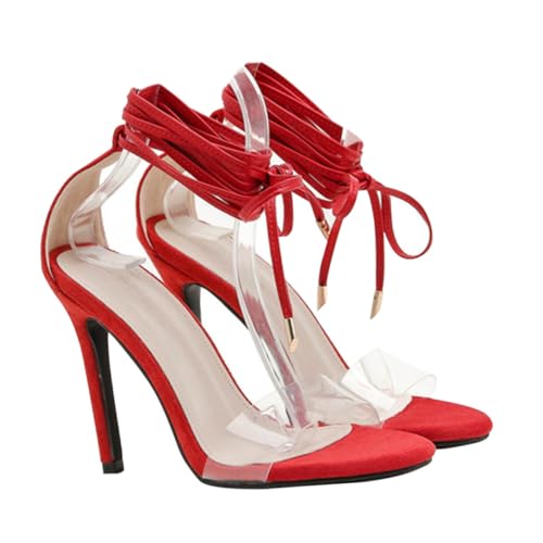 Warmhm Rote Damen Sandalen mit Hohem Dünnem Absatz Kreative Leichte Sommerschuhe Rutschfeste Sohle Vielseitige High Heels für Frauen Modischer Romastil von Warmhm