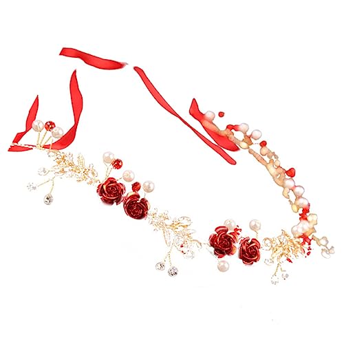 Warmhm Rotes Blumenstirnband Mit Perlen Für Hochzeiten Brautschmuck Blumigen Kopfschmuck Für Besondere Anlässe Elegante Haardekoration Für Damen Und Blumenmädchen von Warmhm