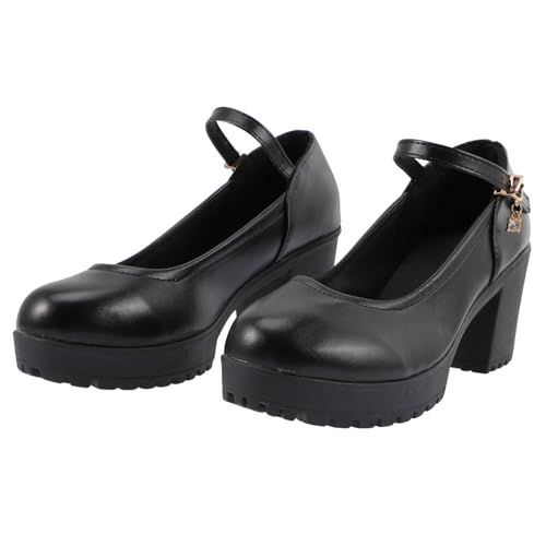 Warmhm Runde Damen High Heels Schwarz Modische Flache Absatzschuhe Bequeme Strapazierfähige Pumps für Arbeit Party und Formelle Anlässe Stilvolle Lady Chunky Heels von Warmhm