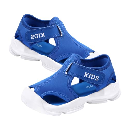 Warmhm Sandalen Sommer Geschlossen Zehen Kappe Flach Ferse Leichte Flexible Strandschuhe Jungen Mädchen Barfuß Geeignet Bequeme Sommerschuhe Innensohle Blau Zufällige von Warmhm