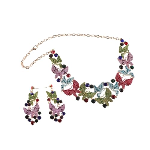 Warmhm Schillerndes Kristallschmuck Set für Damen mit Farbigem Schmetterling Anhänger Halskette und Ohrringen Elegantes Statement Design für Hochzeit Gala und Festliche Anlässe von Warmhm