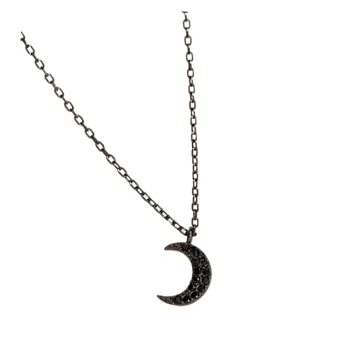 Warmhm Schlichte Mond Halskette aus Silber Kurze Schwarze Metallkette für Damen Leichter Schmuck mit Zirkonia Langlebig und Elegant für Alltag und Besondere Anlässe von Warmhm