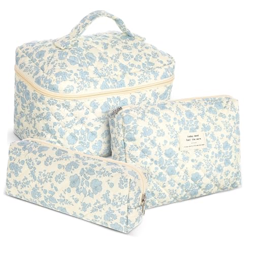 Warmhm Schminktasche Satz Aus Baumwolle Gesteppte Kosmetiktasche Für Damen Reise Kulturbeutel Mit Reißverschluss Blumenmuster Große Öffnung Aufbewahrungstasche Für Make up Und von Warmhm