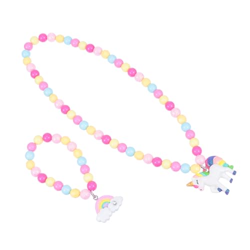 Warmhm Schmuck Set Einhorn Halskette und Armband aus Bunten Kunststoffperlen Langlebig Rutschfest Modisch Kreatives Design für Mädchen als Geburtstagsgeschenk und Alltagsschmuck von Warmhm