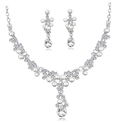 Warmhm Schmuckset Damen Brautschmuck Teilig Halskette Anhänger Ohrhänger mit Funkelnden Strasssteinen Eleganter Schmuck für Hochzeit und Besondere Anlässe von Warmhm
