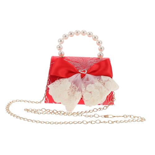 Warmhm Schultertasche mit Perlen und Schleife Vielseitige Umhängetasche für Frühling Fest Rote Umschläge Elegantes Prinzessin Design Hand Schultertragbar Geschenk für Mädchen von Warmhm