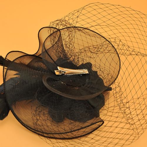 Warmhm Schwarzer Fascinator Haarkamm mit Netzschleier Eleganter Party haarclip für Halloween Prom Bankett und Beerdigung Handgefertigtes Vintage accessoire für Damen und Mädchen von Warmhm