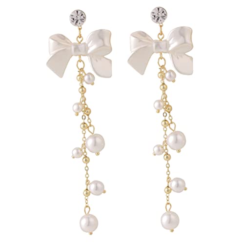 Warmhm Silber Perlenohrringe Damen Lange Bowknot Ohrhänger mit Perlen Sterling Ohrringe für Party Hochzeit Alltag für Freundin Mutter Warmhm Silber Perlenohrringe Damen Lange Bowknot Ohrhänger mit Perlen Sterling Ohrringe für Party Hochzeit Alltag für Freundin Mutter von Warmhm
