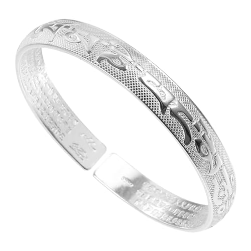 Warmhm Silberbeschichteter Kupferarmreif Herren Armband mit Buddhistischem Gravur Robuster Modeschmuck für Besondere Anlässe und Alltag von Warmhm