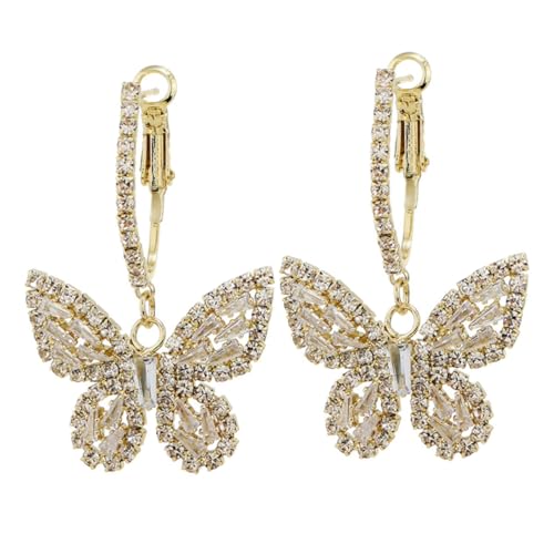 Warmhm Silberne Damen Creolen Ohrringe mit Schmetterlingsdesign und Zirkonia Metallohrringe Ohrschmuck für Alltag und Besondere Anlässe von Warmhm